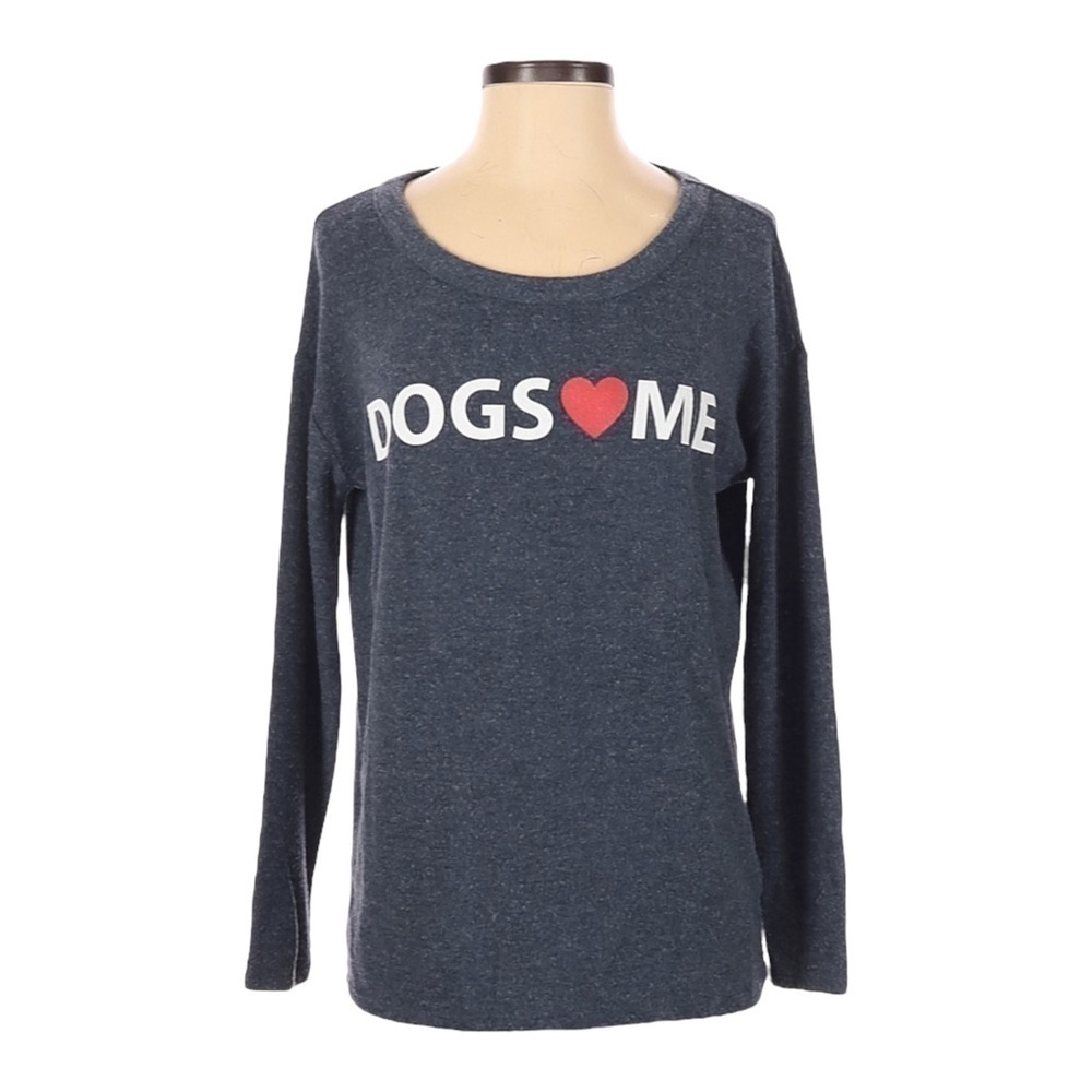Chaser Dogs Heart Me Graphic Long Sleeve Tee Blue Triblend Scoop Neck S